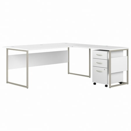 UPC: 0042976187170 | Bush Business Furniture Hybrid 72W x 36D L Shaped Table Desk with 3 Drawer Mobile File Cabinet in White