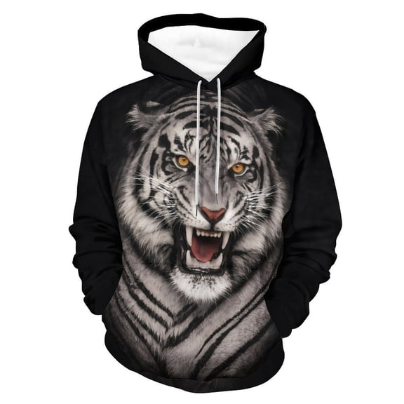 LAOLIUSN 3D Tiger Graphic Hoodie for Men, All-Over Print Pullover Sweatshirt, Big and Tall Plus Size Streetwear Hoodie with Pocket S-4XL