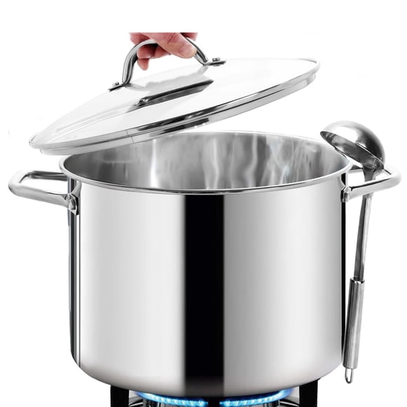 Olla HOMICHEF de 12 cuartos de galón con tapa de vidrio de acero inoxidable
