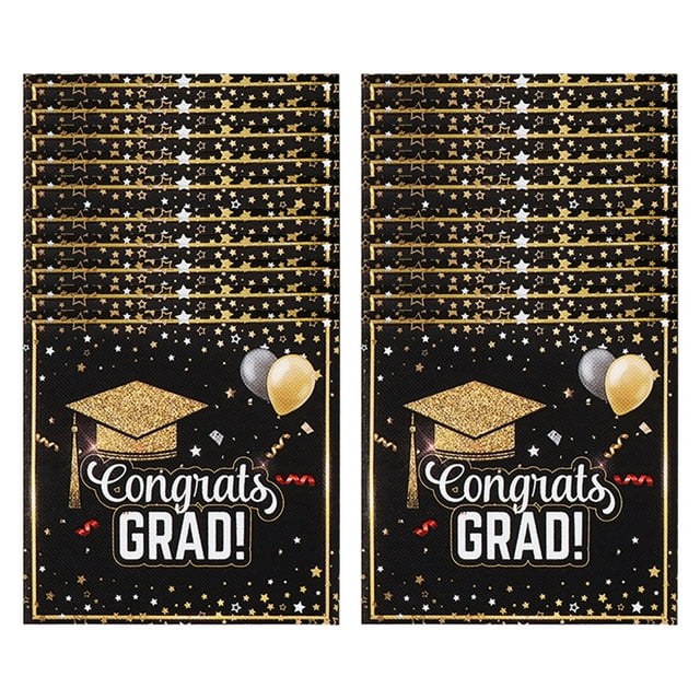 Graduation Disposable Napkins Black Gold Congratulation Party Supplies Decor Pack Of 20 Pcs Paper H-126