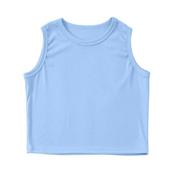 RUTAYY Children's Girls' Tank Top Athletic Tank Ribbed Knit High Neck Crop Tops Gym Yoga Cute Sweet Clothing, Light Blue, 5-6 Years