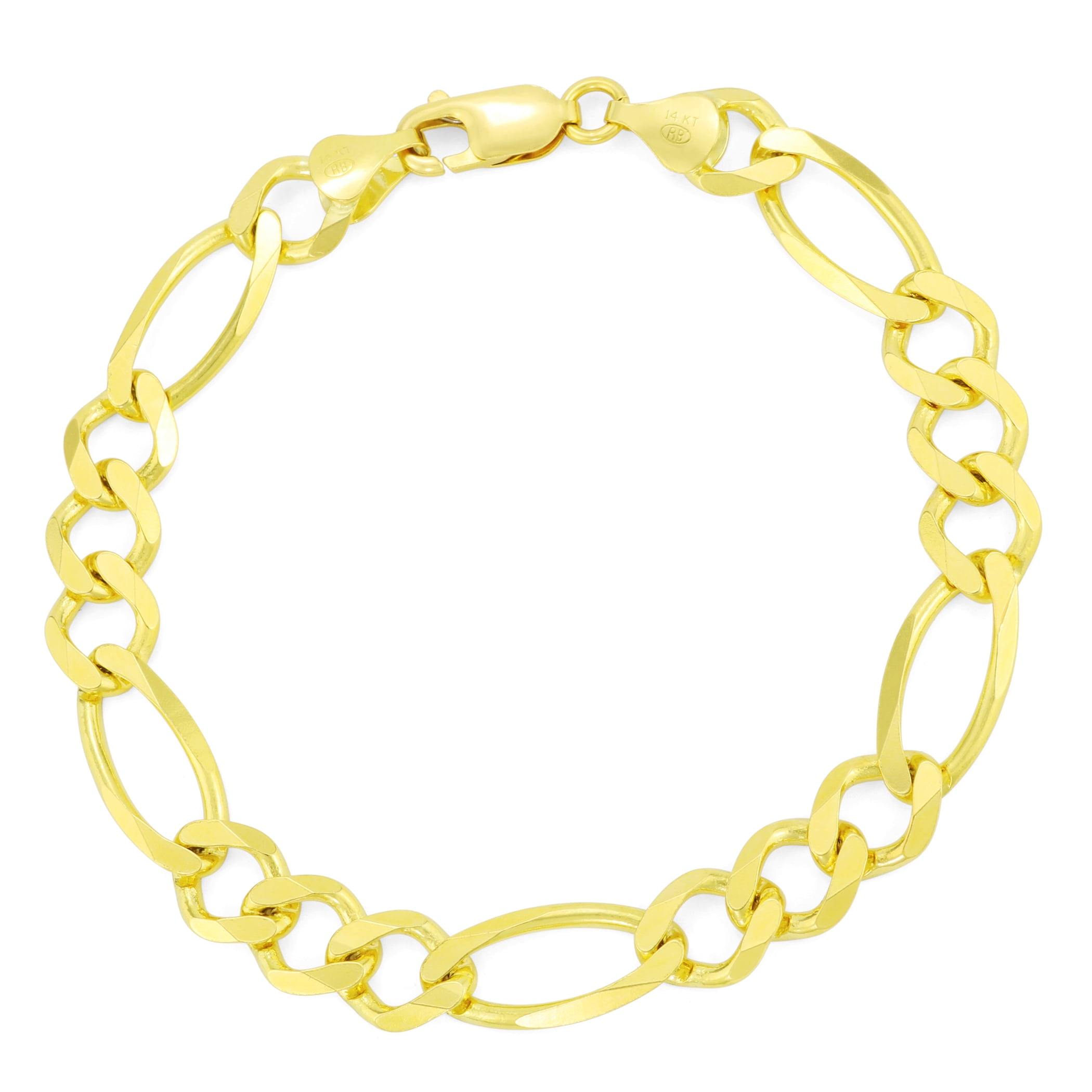 Nuragold 14k Yellow Gold Mens 8.5mm Solid Italian Figaro Chain