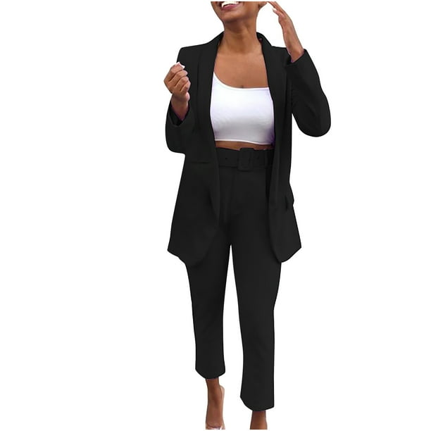 Dressy Pant Suits for Women 2 Piece Outfit Solid Casual Open Front Blazer  and Pencil Pants Office Business Suit Sets : : Clothing, Shoes 