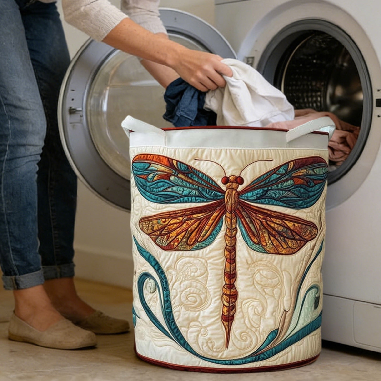 Quilted Laundry Boho Cat Animal Storage Hamper for Nursery Bedroom Laundry Room Sturdy Laundry Hamper with Handles for Home Storage and Laundry Organization Freestanding Utility