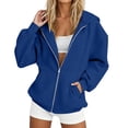 thumbnail image 2 of Sevevn Women Hoodied Blouse Long Sleeve Fleece Tops Sweatshirt Pockets Plus Size Zip up Drawstring Solid Long Sleeve Hoodies Sweatshirts, 2 of 6