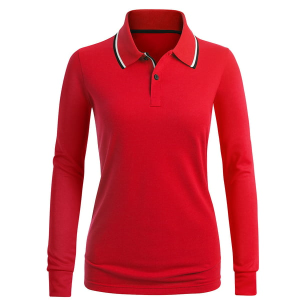 CLOVERY Women's Activewear 2-Button Long Sleeve Polo Shirt (S-3XL ...