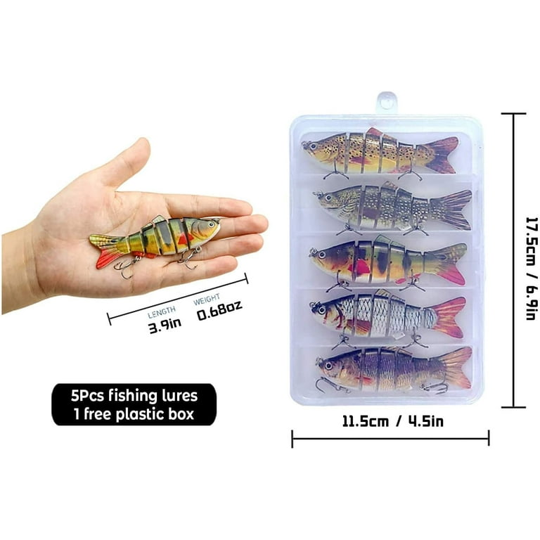 5Pcs Fishing Lures for Bass Trout 3.7 Multi Jointed Swimbaits