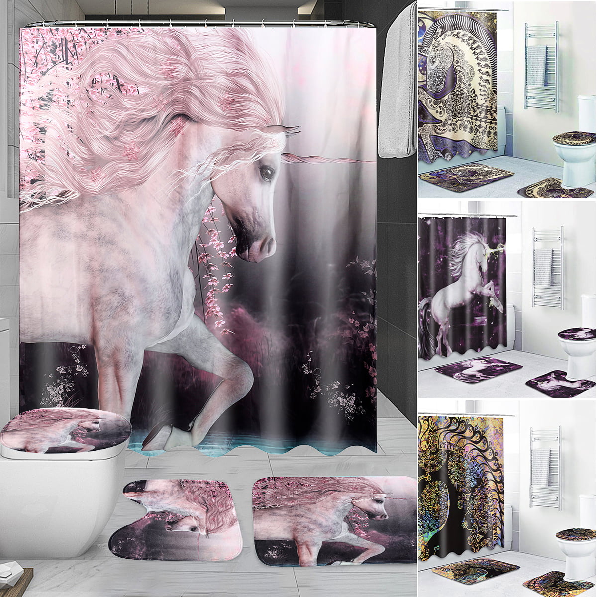Fairy Tale Unicorn Shower Mat Home Floor Carpet Non-slip Door Bathroom Bath Rug 