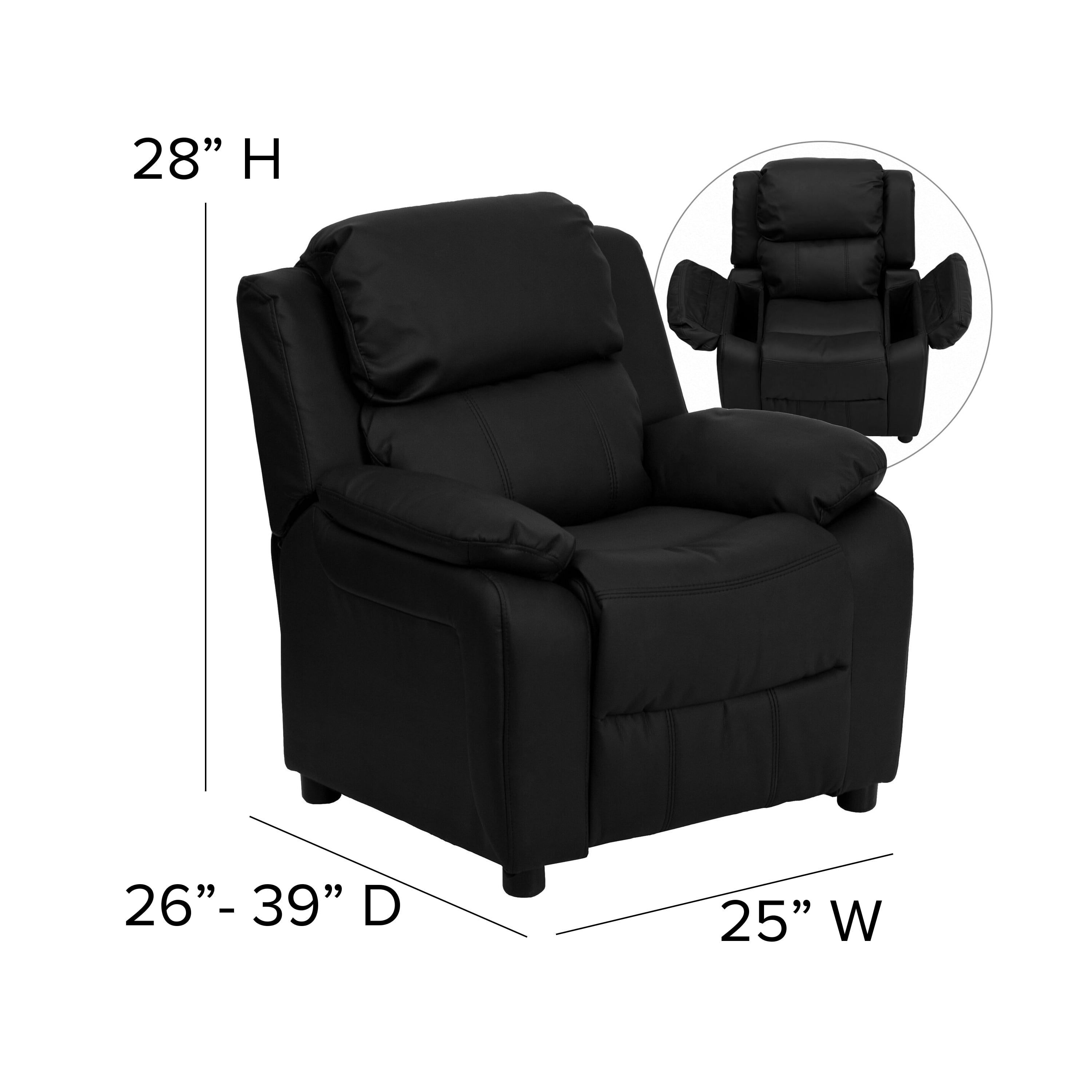 Flash Furniture Deluxe Padded Contemporary Black LeatherSoft Kids Recliner with Storage Arms - image 5 of 13