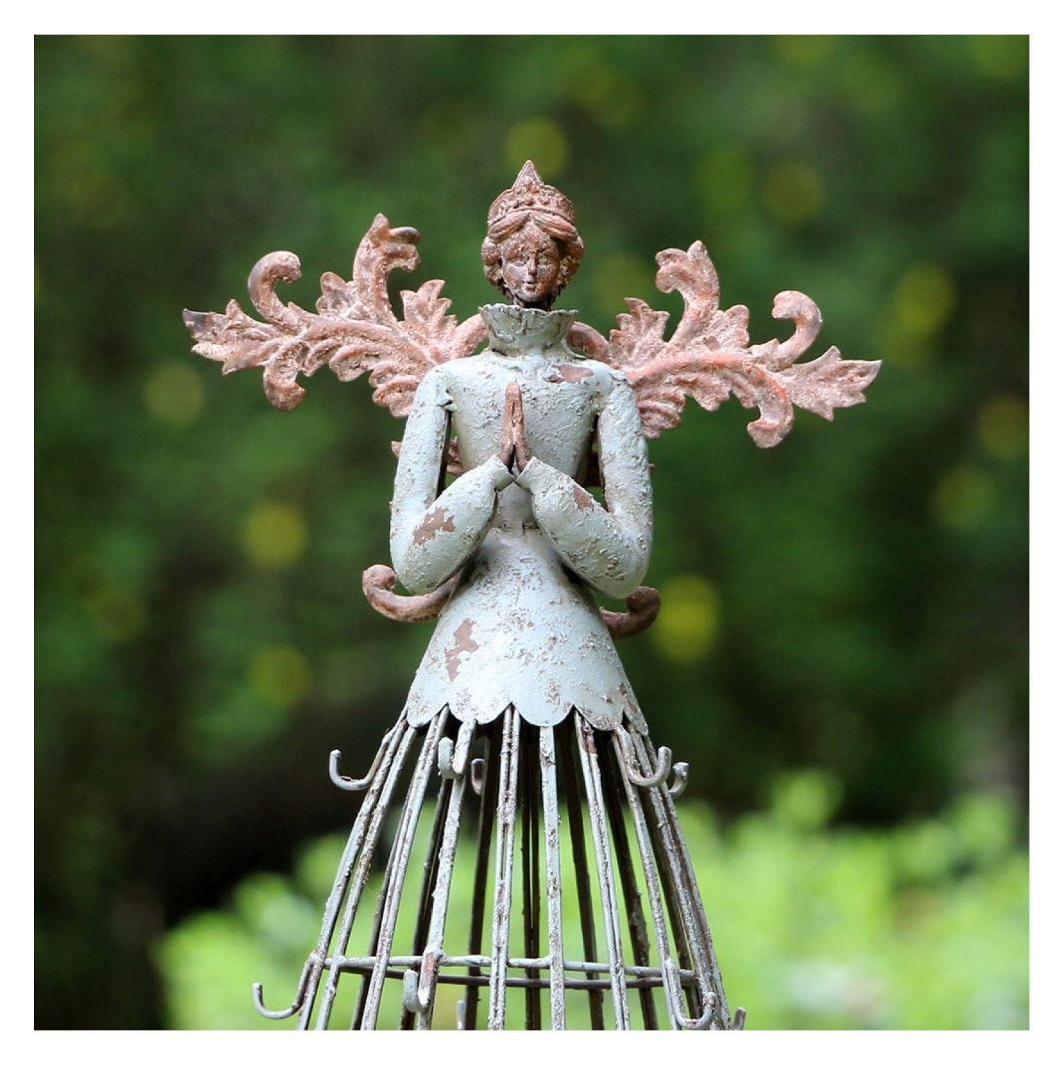 Angel Garden Statue Outdoor Antique Metal Yard Art Decor Lawn Patio Decorations Garden Trellis for Climbing Plants Potted Vines Roses (18" H)