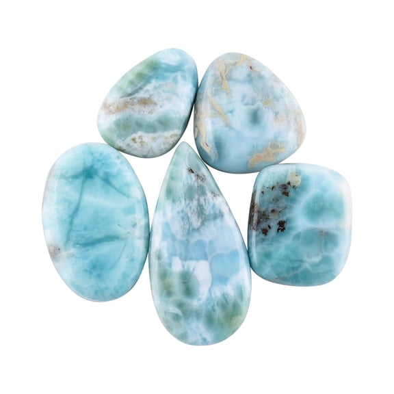 5pcs Natural Larimar Cabochon Crystal Gemstone, Chakra Healing Crystal and Gemstone, Birthstone Crystal for Jewelry Making Supplies, DIY Crafts, Loose Gemstones, Wire Wrapping