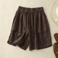 thumbnail image 2 of Lovskoo Cotton Linen Shorts for Women Knee Length Bermuda Shorts Solid Color Casual Loose Wide Leg Elastic Waist Pocket Shorts Coffee, 2 of 7