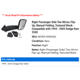 thumbnail image 2 of Right Passenger Side Tow Mirror, Flip-Up, Manual Folding, Textured Black - Compatible with 1994 - 2002 Dodge Ram 3500 1995 1996 1997 1998 1999 2000 2001, 2 of 2