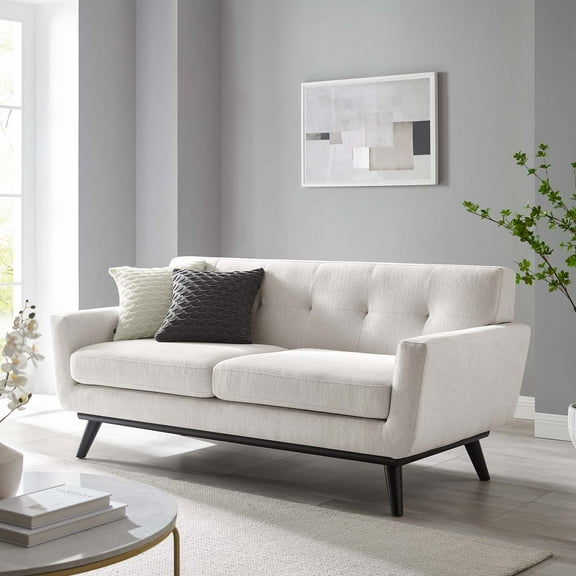Modway Engage Herringbone Fabric Loveseat in Ivory