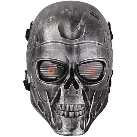 A&N Airsoft Full Face Terminator Skeleton Skull Mask Metal Eye Mesh Protection Black Party Dress Up Costume Halloween Movie