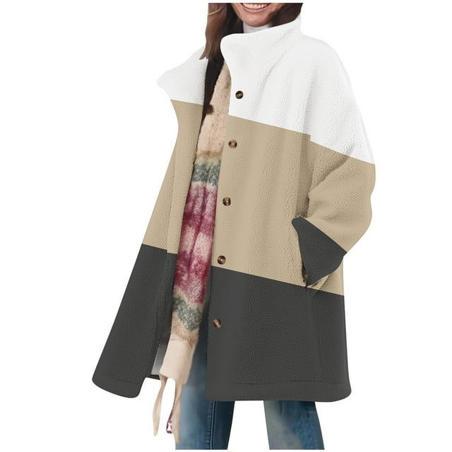 Vestes d'Hiver pour Femmes, Veste d'Hiver Décontractée Ample Imprimée à Col à Revers Manches Longues Doublée de Polaire, Veste d'Hiver pour Femmes
