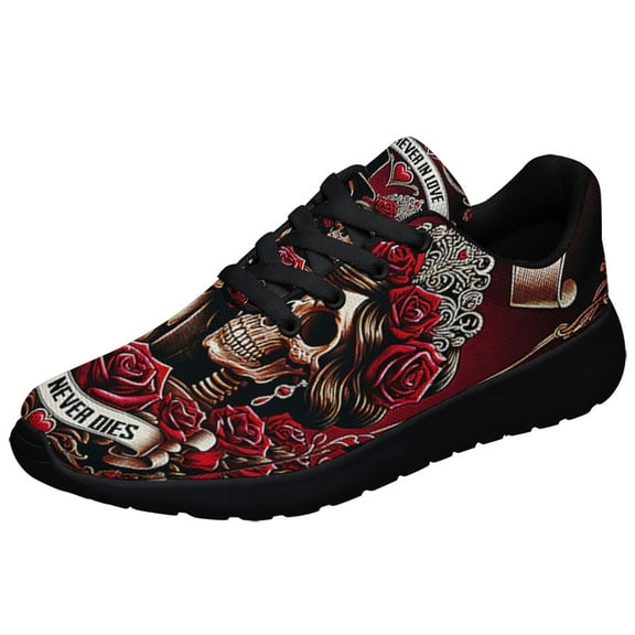 Skull Valentine Day Forever In Love Love Never Dies Shoes Sneakers Black Size 3.5