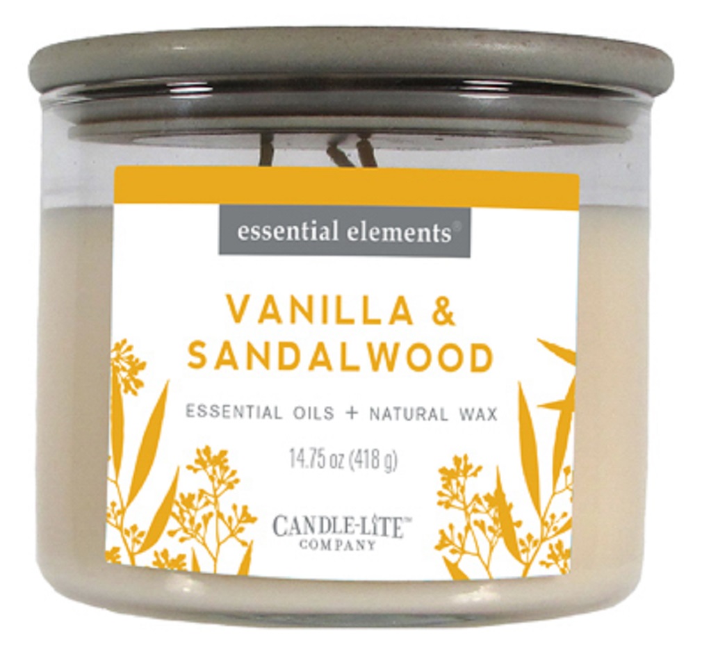 Candle Lite 4318344 3Wick Jar Candle With Gray Wood Lid, 14.75 OZ