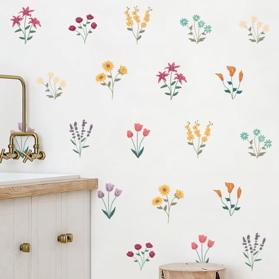 Watercolor Spring Flower Wall Decals Adhesive Pvc Stickers For Bedroom Living Room Home Decor Display