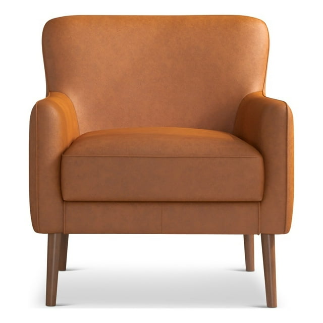 Rosedale Fauteuil Lounge en Cuir Véritable Rembourré Style Mi-Siècle en Tan