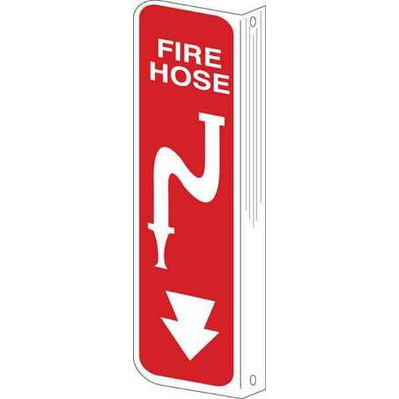 BRADY 50695 Fire Hose Sign, 4 x 2In, White/Red