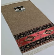 Modefa Turkish Islamic Luxury Woven Chenille Prayer Area Rug Janamaz Saajadah - Tribal Kaba Beige