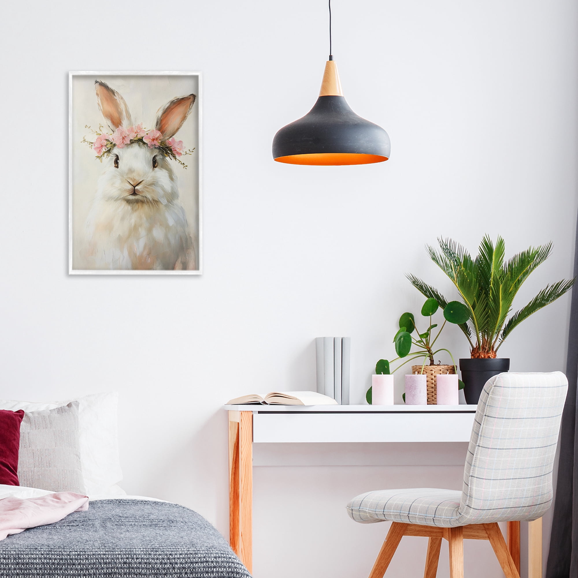 Stupell Industries Bunnykins with Pink Crown White Framed Giclee Art, design by Tina LeCour