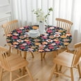 thumbnail image 3 of Elastic Edge Round Tablecloth with Elegant Floral Pattern, Water-Resistant Polyester, Fits 44-52 Inch Round Tables, 3 of 7