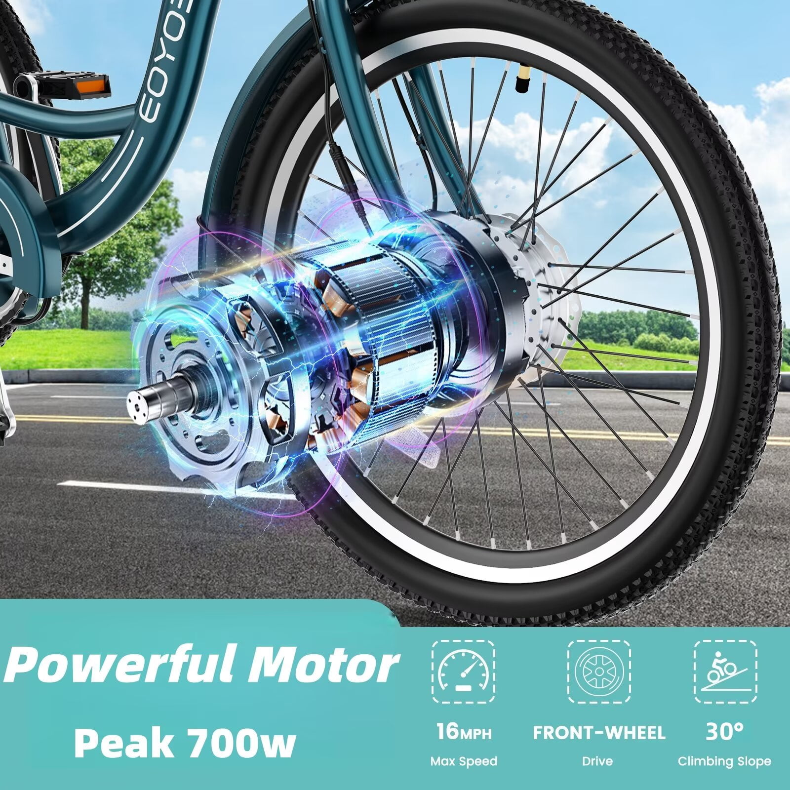 MOONCOOL 24"/26" Adult Electric Tricycle W/ Chain lock, Peak 700W 36V 10.4AH, 7 Speeds Step Through Electric Trike Motorized Three Wheel Electric Bikes w/ Large Basket for Women Men