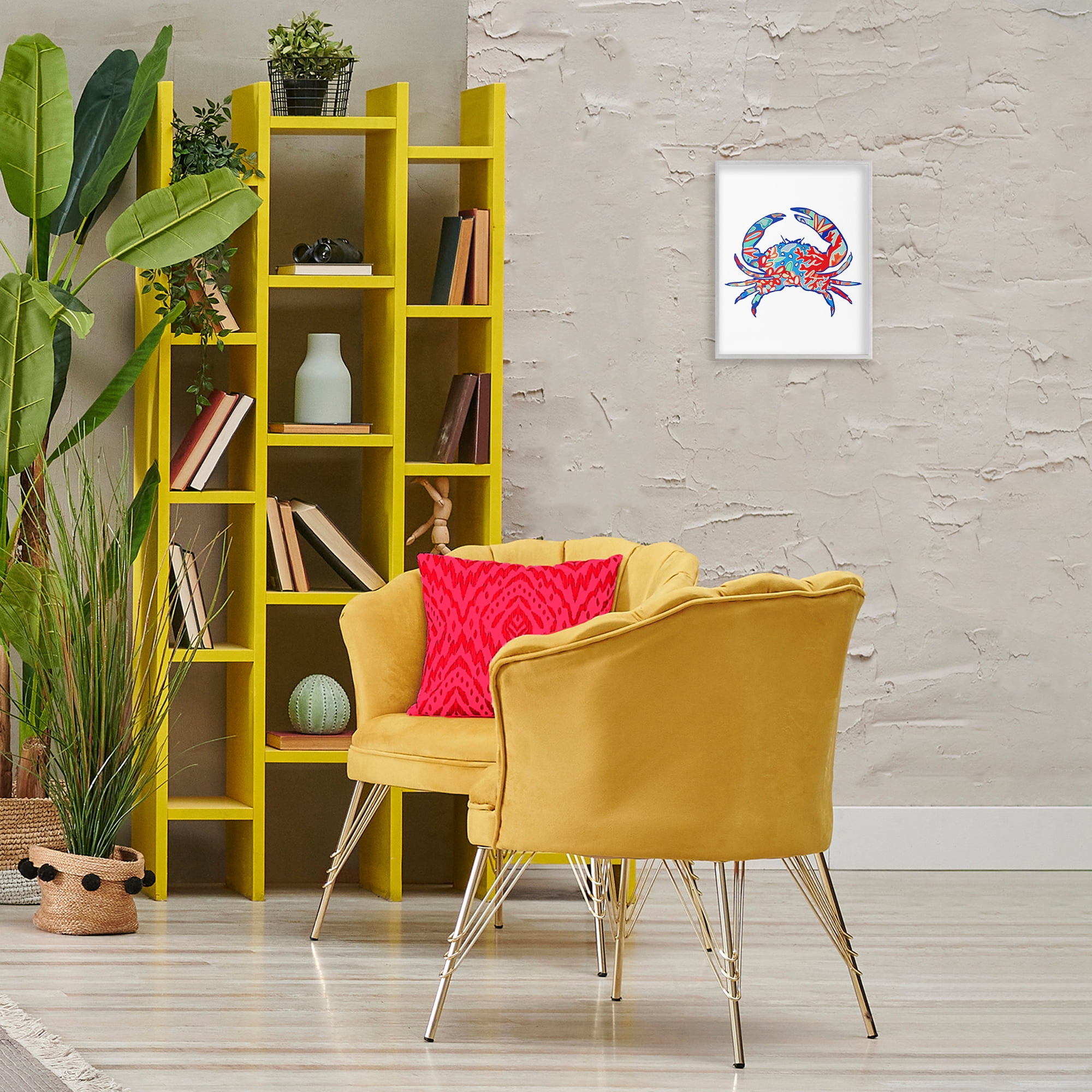 Stupell Industries Coral Patterned Crab Animals & Insects Painting Gray Framed Art Print Wall Art, 11 x 14