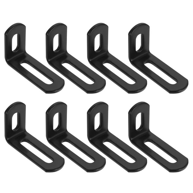 Uxcell 8 Pcs Soportes de Ángulo Recto Ajustables, Soporte de Esquina en L Ranurado 2"x1.2"x0.7", Soporte de Acero de 90 Grados para Estantes, Construcción de Muebles de Madera, Negro Mate