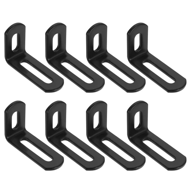 Uxcell 8 Pcs Soportes de Ángulo Recto Ajustables, Soporte de Esquina en L Ranurado 2"x1.2"x0.7", Soporte de Acero de 90 Grados para Estantes, Construcción de Muebles de Madera, Negro Mate