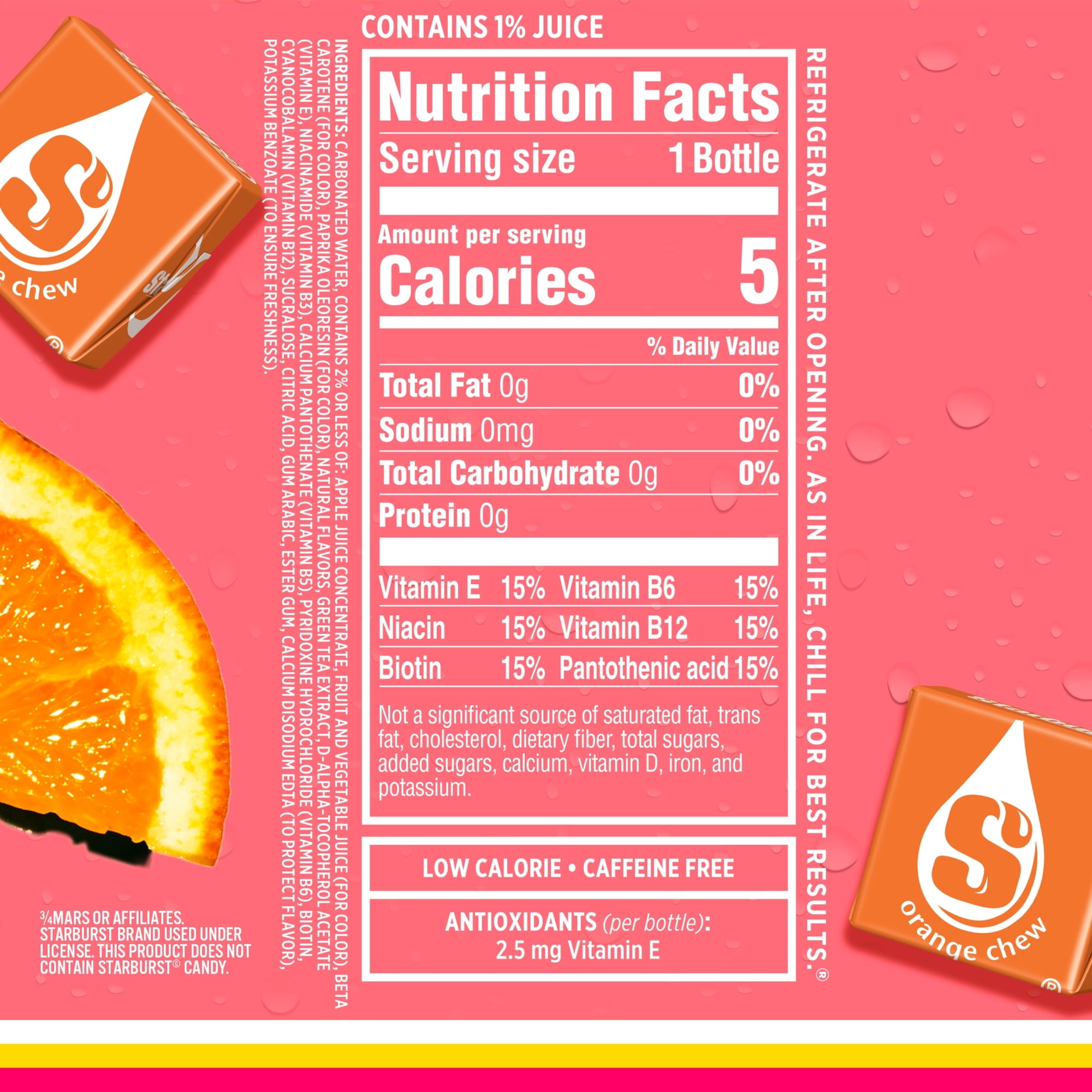 (4 pack) Sparkling Ice Starburst Orange Zero Sugar Flavored Water with Vitamins, Low Calorie, 17 fl oz Bottle