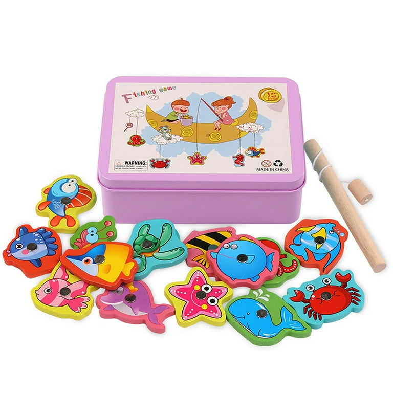Educational Toys for Kids 5-7 15Pcs Fish Wooden Magnetic Fishing Toy Set  Fish Game Educational Fishing Toy Wood Education Toy
