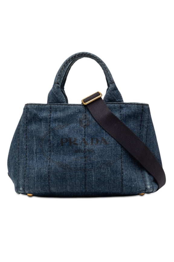 Pre-Owned Prada Canapa Handbag Shoulder Bag 2WAY B2439G Blue Denim Women's PRADA