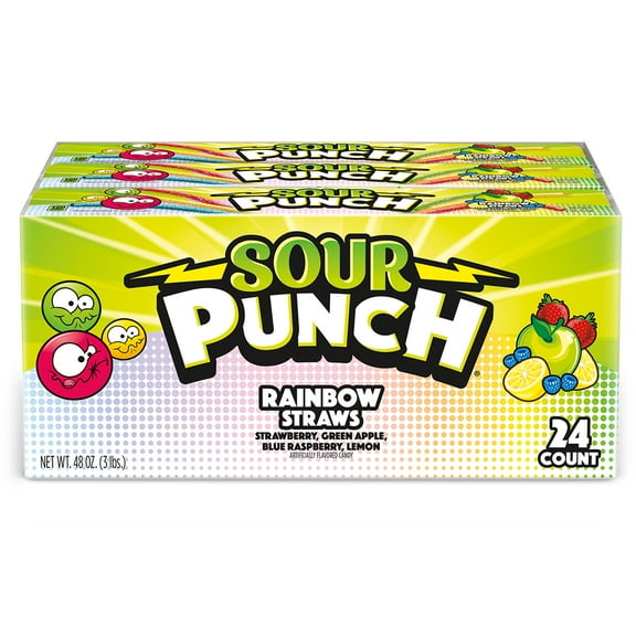 Sour Punch Rainbow Straws Chewy Candy 2oz Tray (24-Pack)