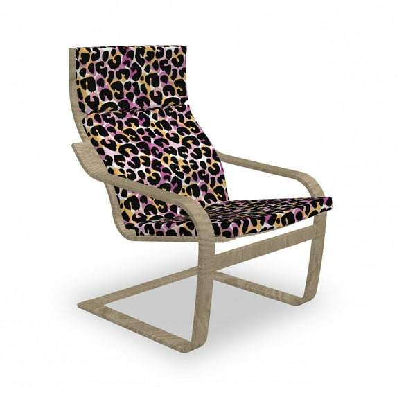 Leopard Print Armchair Pad and Slipcover, Abstract Wild Exotic Animal Skin Pattern in Style with Vibrant Color, 1 Piece Soft Cushion Replacement with Removable Cover, Multicolor, by Ambesonne