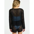 thumbnail image 3 of No Boundaries Crochet Coverup Top with Long Sleeves, Women's XXS-XXL, 3 of 5