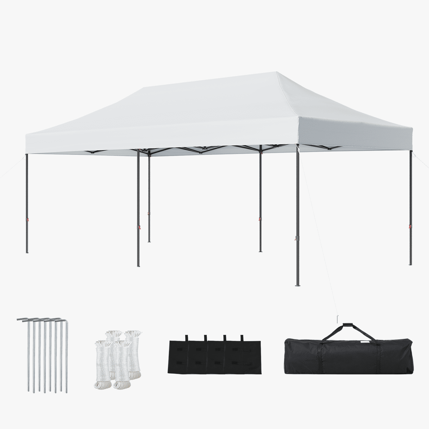 Dateyes 10x20FT Pop Up Canopy, Outdoor Canopy Tent with Carry Bag, Easy Setup Portable Instant Canopy with 4 Sandbags and 12 Stakes for Outdoor Events, Commercial, Beach, Backyard, Lawn, White