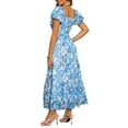 thumbnail image 3 of INSPIRE CHIC Women's Floral Dresses Square Neck High Waist Smocked Back Tiered Maxi Dress XS Blue, 3 of 6