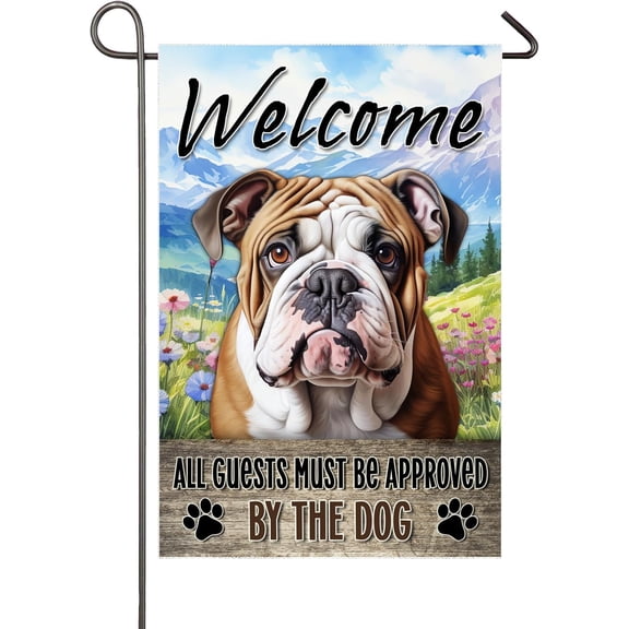 English Bulldog Garden Flag 12x18 Inch Double Sided Burlap Yard Decor Funny Welcome Banner