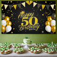 thumbnail image 6 of Black Background Happy 50th Birthday Banner with Golden Crown Balloons and Bunting Decors for Birthday Party Photography Props Backdrop Supplies, 6 of 6