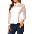 thumbnail image 4 of Allegra K Women's Halloween Costume Mesh Sheer Long Sleeve Blouse Turn Down Collar Keyhole Peplum Top, 4 of 6