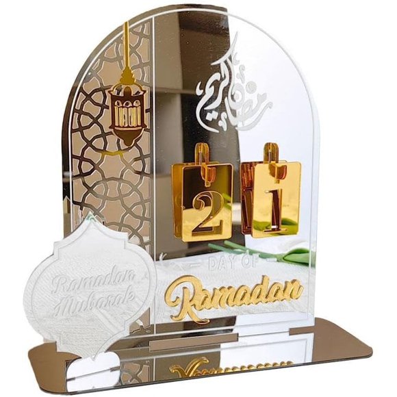 HUGFEGWE Ramadan Advent Calendar, Ramadan Decorations for Home 2024, Acrylic Eid Ramadan Mubarak Advent Countdown Calendar Craft Ornament Eid Calendar Decorations for Home Kids Gifts CJB91-9415