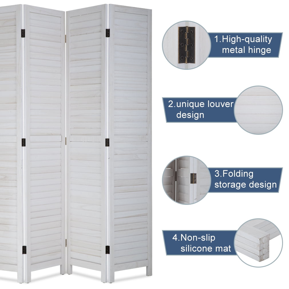 NiamVelo 4 Panel Wood Room Divider Folding Privacy Screen Freestanding Wall Divider for Home Office, White