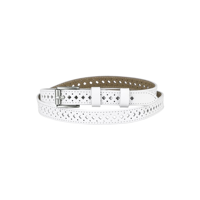 CINTURÓN DE CUERO DELGADO PARA MUJERES INSPIRADOR CHIC, CINTURONES DE CINTURA DELGADA CON AGUJEROS PARA JEANS Y VESTIDOS, ANCHO DE 0.7 PULGADAS, BLANCO, TAMAÑO ÚNICO