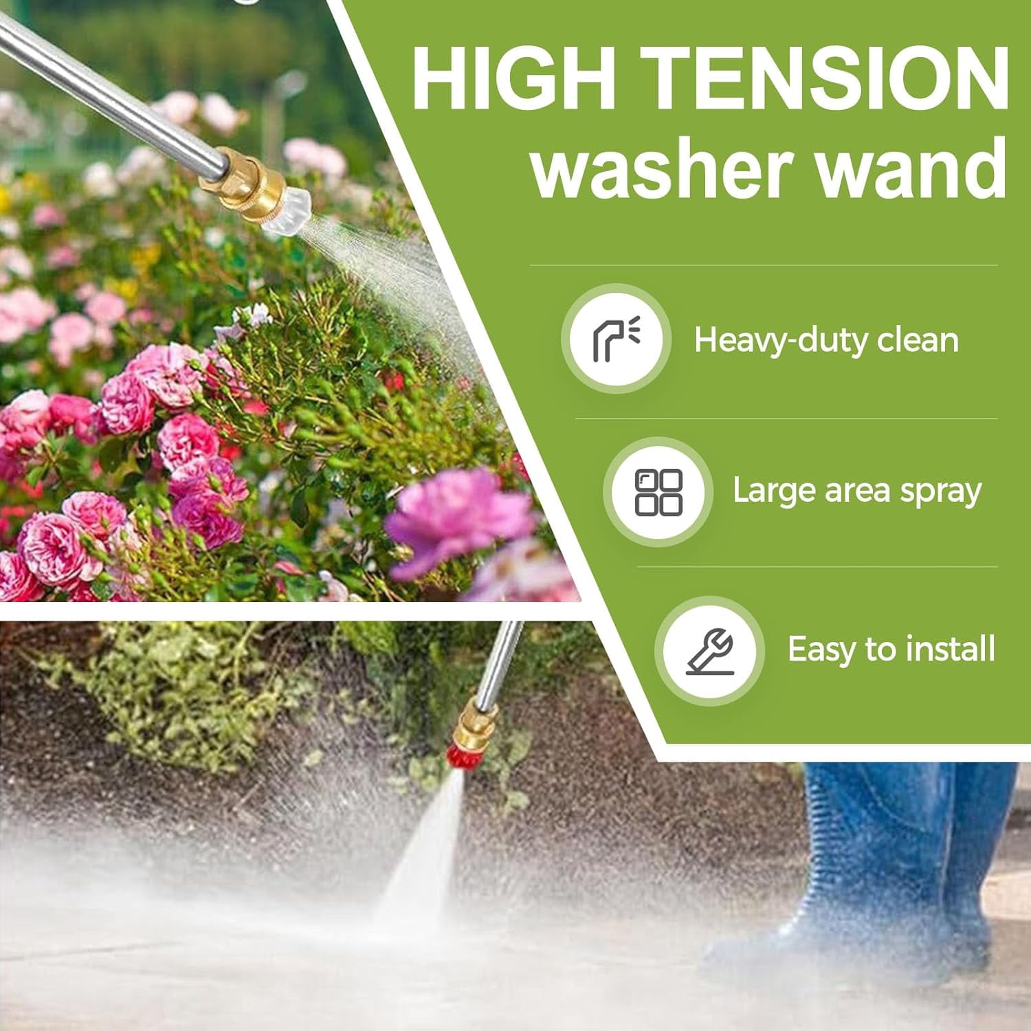 2026 Jet Nozzle Power Washer Wand for Garden Hose, 3 Interchangeable Spray Nozzles, Adjustable Patterns for Patio & Outdoor Cleaning (Black, 1pc)