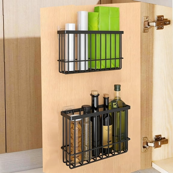 Januofit 2 Piece Kitchen Cabinet Door Storage Box,Self Adhesive Wall Mounted Storage Boxes,Wardrobe/Bathroom/Refrigerator Small Items Organizer Storage Box (Black)