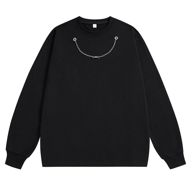 pstuiky hombres de manga larga, Camiseta de manga larga con cuello redondo y cadena de color liso para hombre. Blusa de manga larga con cuello redondo. camisetas de hombre m