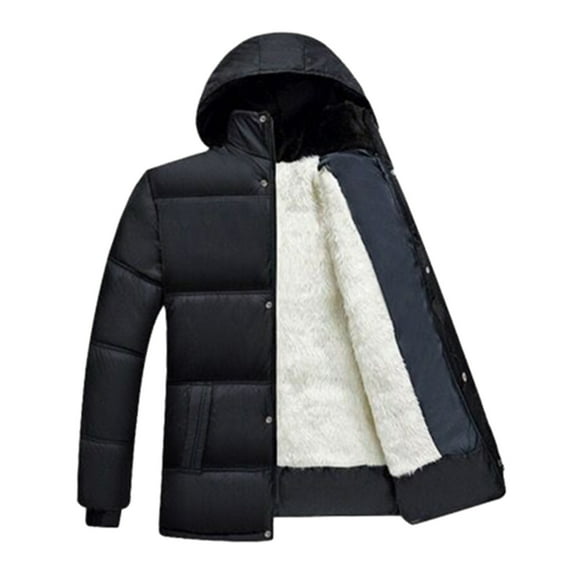 Goodtrade8 Hooded Mens Winter Jackets and Coats Fleece Zip up White Pocket Long Sleeve Plain Casual Mens Coats